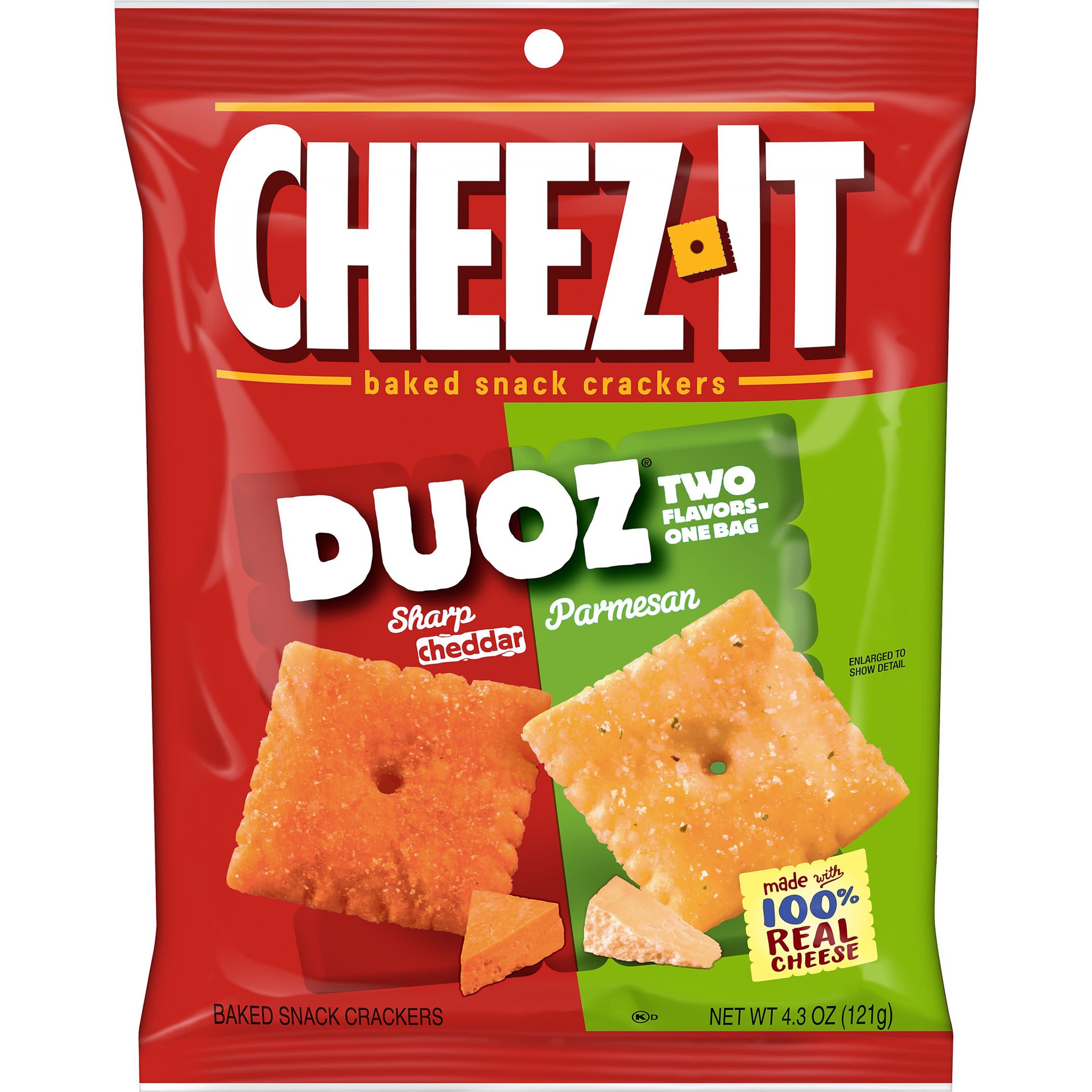 slide 1 of 5, Cheez-It DUOZ Cheese Crackers, Baked Snack Crackers, Office and Kids Snacks, Cheddar and Parmesan, 4.3oz Bag, 1 Bag, 4.3 oz