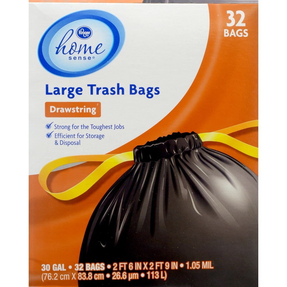 slide 1 of 1, Kroger Home Sense Drawstring Large Trash Bags, 32 ct