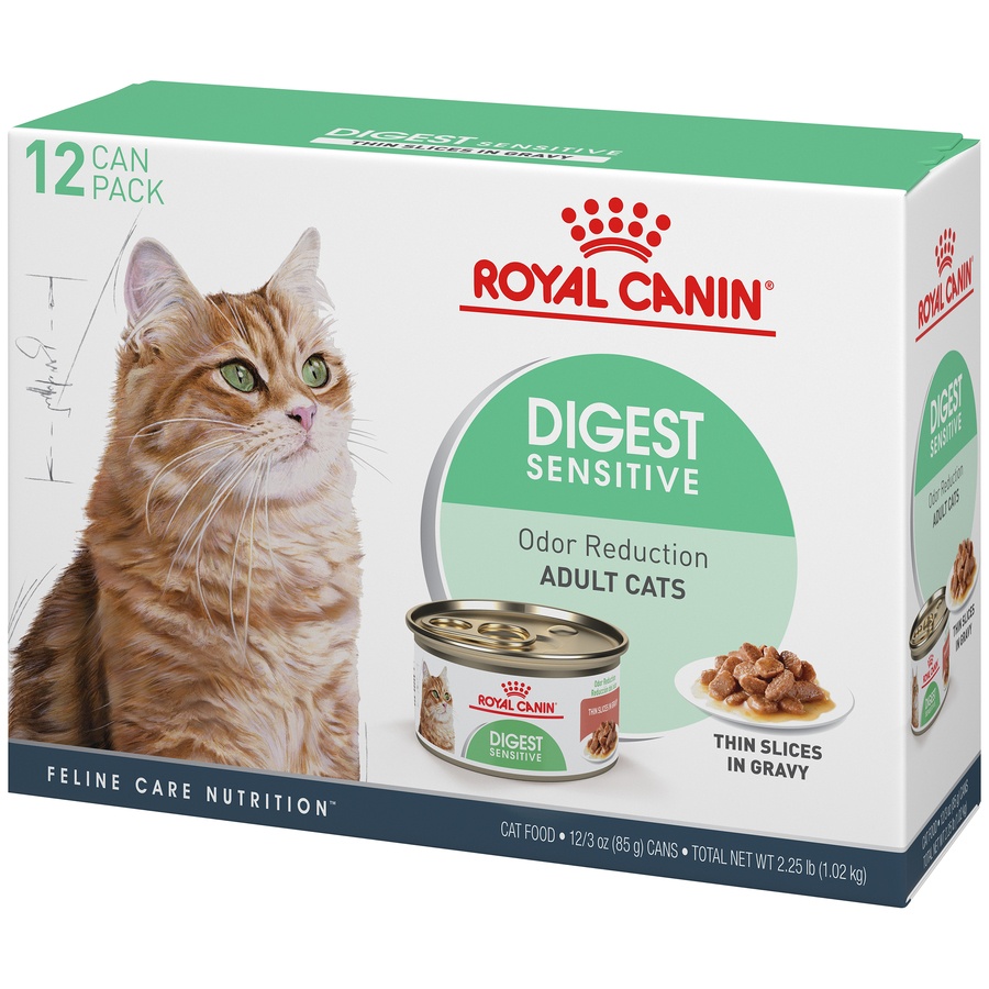 slide 2 of 9, Royal Canin Feline Care Nutrition Digest Sensitive Thin Slices In Gravy Canned Wet Cat Food, 3 oz