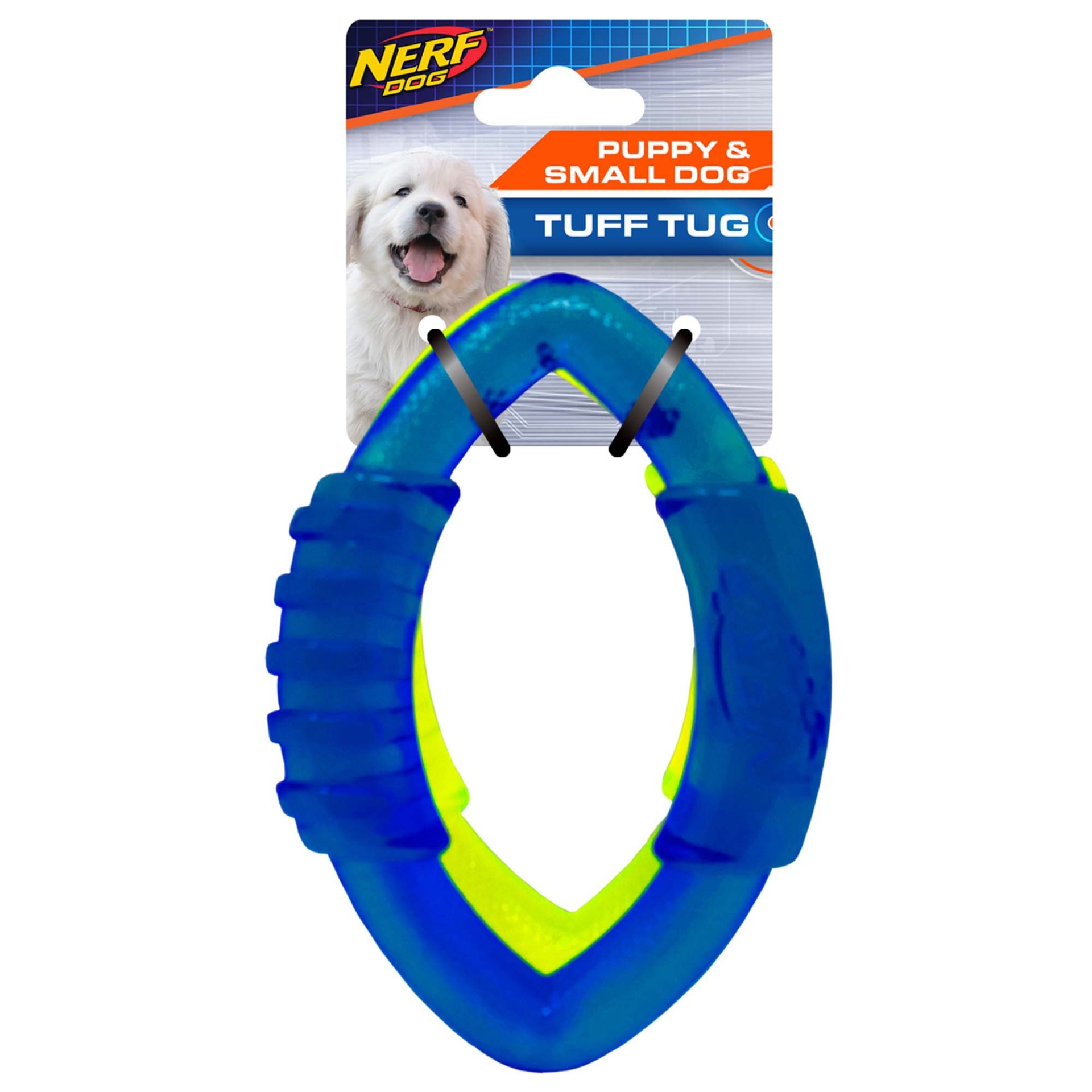 Nerf TPR 3 Ring Tug Blue/Green/Orange Dog Toy, Small