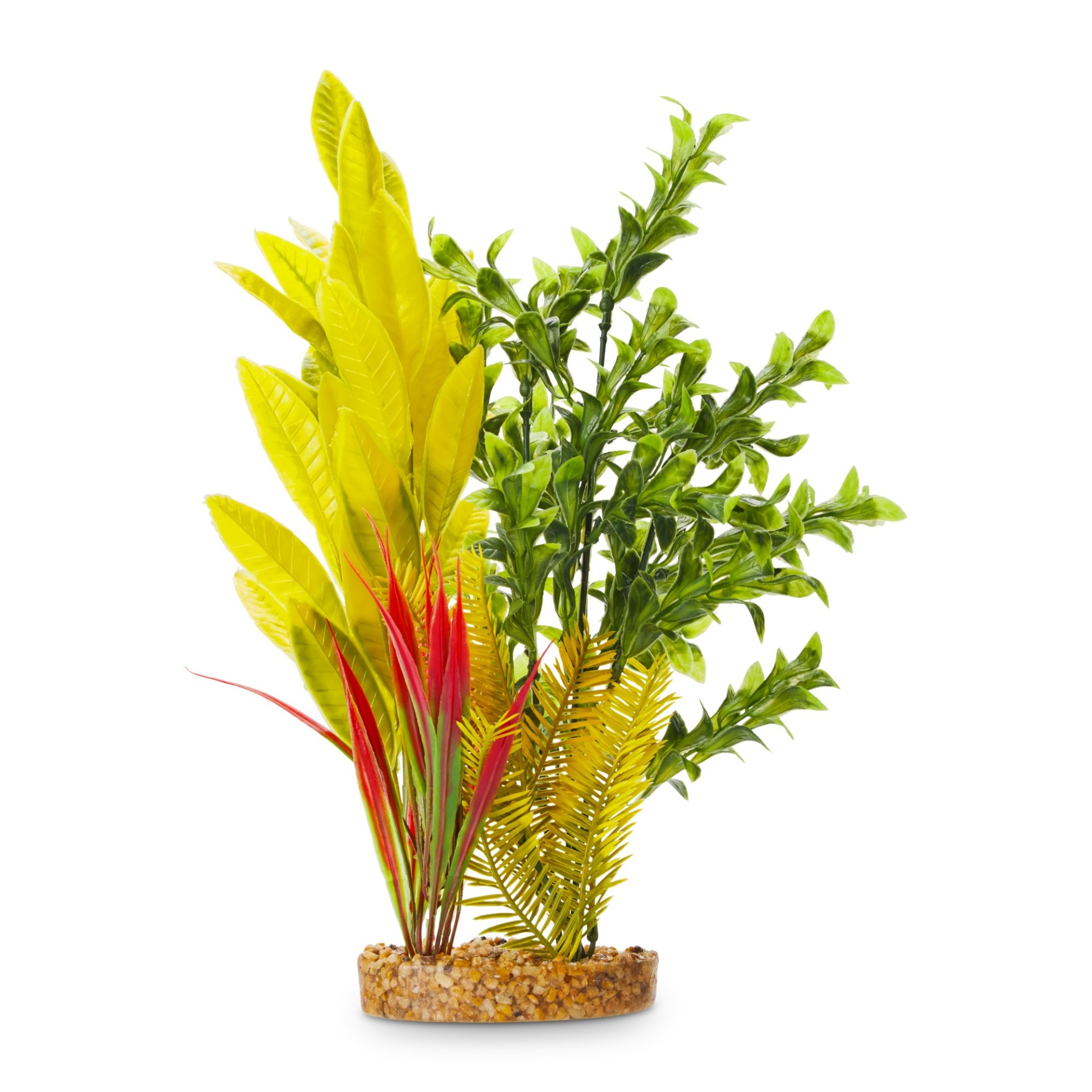slide 1 of 1, Imagitarium Forest Green Fern Plastic Aquarium Plant with Red and Yellow Accents, x-large