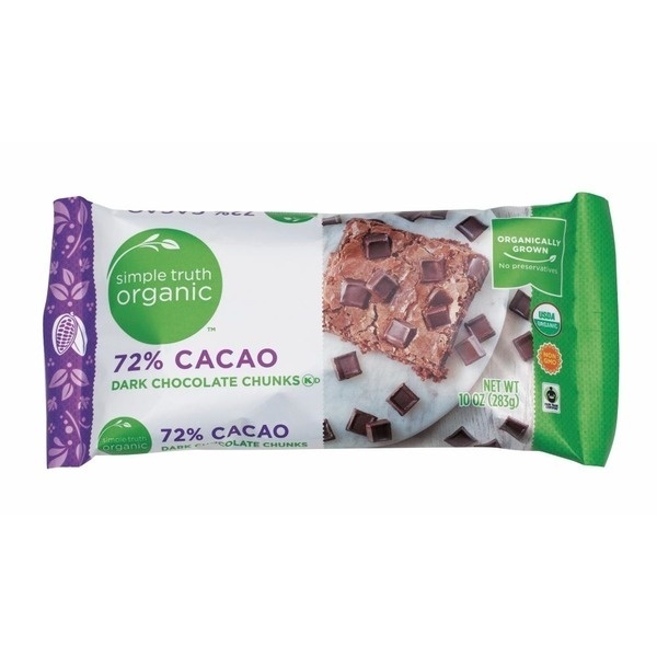 slide 1 of 1, Simple Truth Organic 72% Cacao Dark Chocolate Chunks, 10 oz