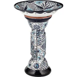 Blue Orange Pottery Gala Talavera Birdbath - Blue