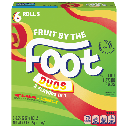 slide 1 of 1, Fruit By The Foot Duos, Fruit Flavored Snacks, Watermelon & Lemonade, 6-0.75 Oz Rolls, 4.5 oz