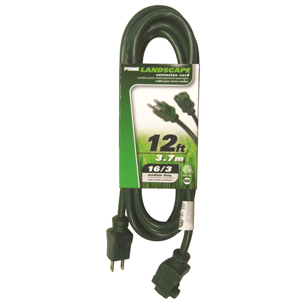 slide 1 of 1, Prime Wire & Cable Lawn & Garden Outdoor Extension Cord - Sjtw 16/3 - 12 Foot - Green, 12 ft