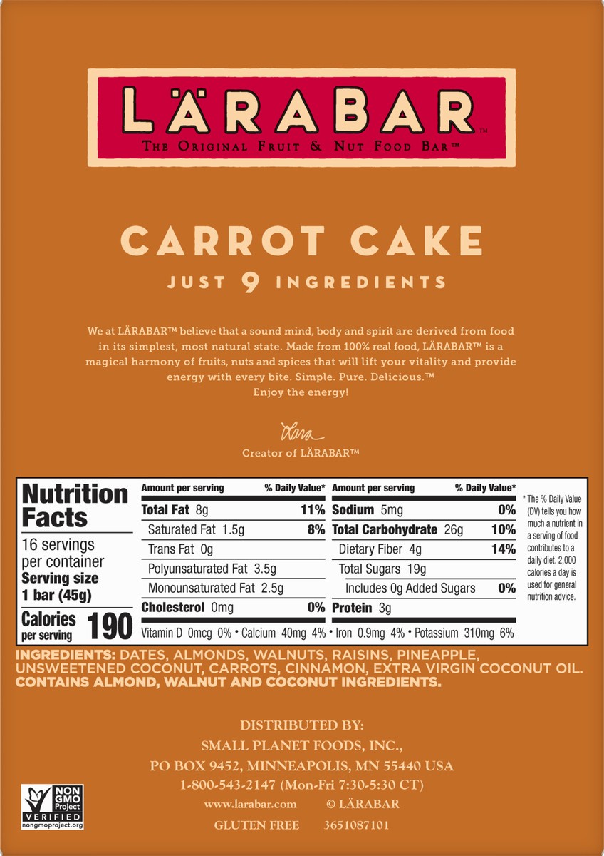 slide 4 of 12, LÄRABAR Carrot Cake Fruit & Nut Food Bar 16 ea, 16 ct