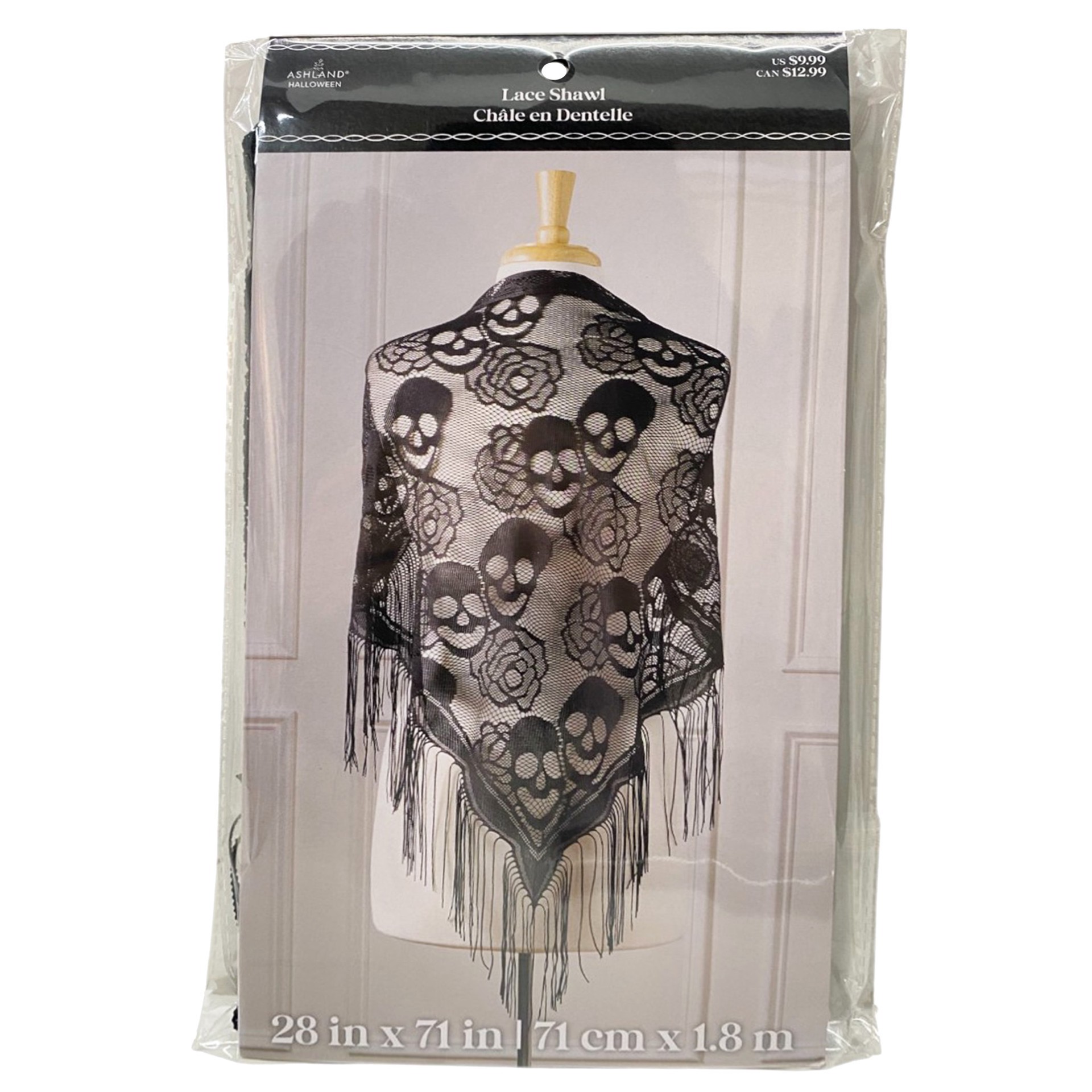 slide 3 of 3, 71" Black Skull & Rose Lace Shawl By Ashland, 71 in