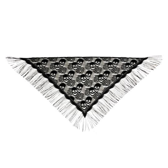slide 1 of 3, 71" Black Skull & Rose Lace Shawl By Ashland, 71 in