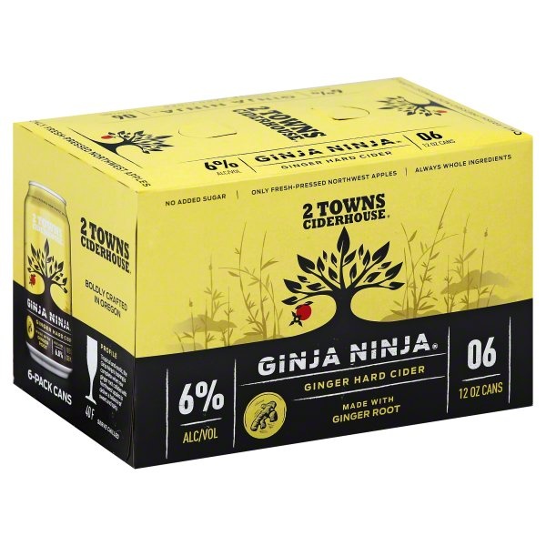 slide 1 of 1, 2 Towns Ciderhouse Hard Cider, Ginger, Ginja Ninja, 6-Pack, 6 ct