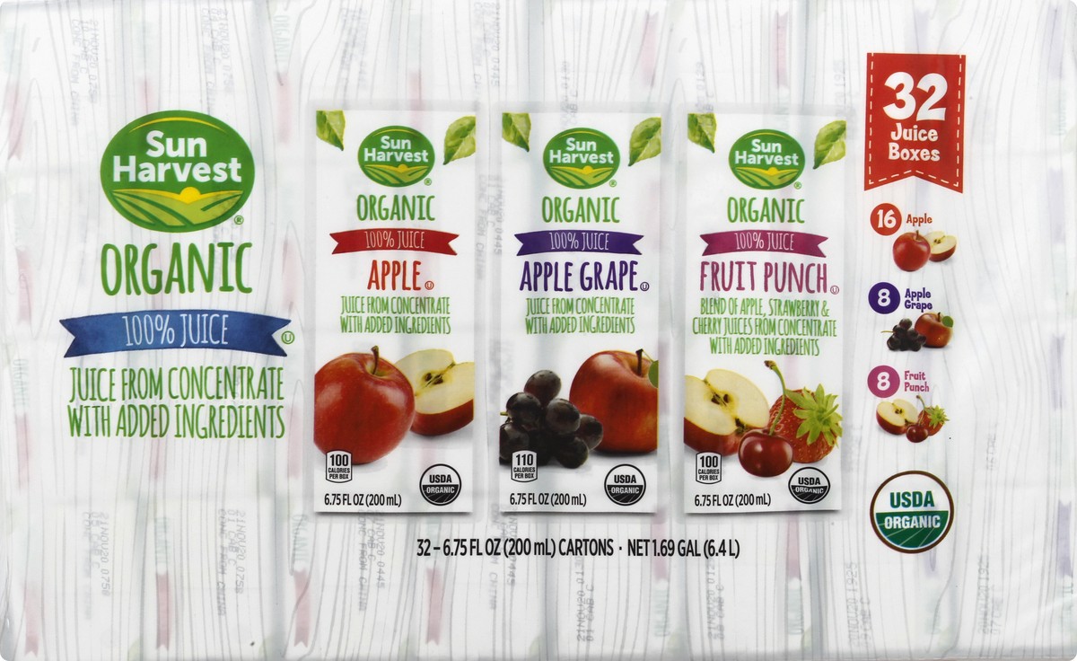 slide 4 of 12, Sun Harvest 100% Organic Juice Boxes - 32 ct, 32 ct