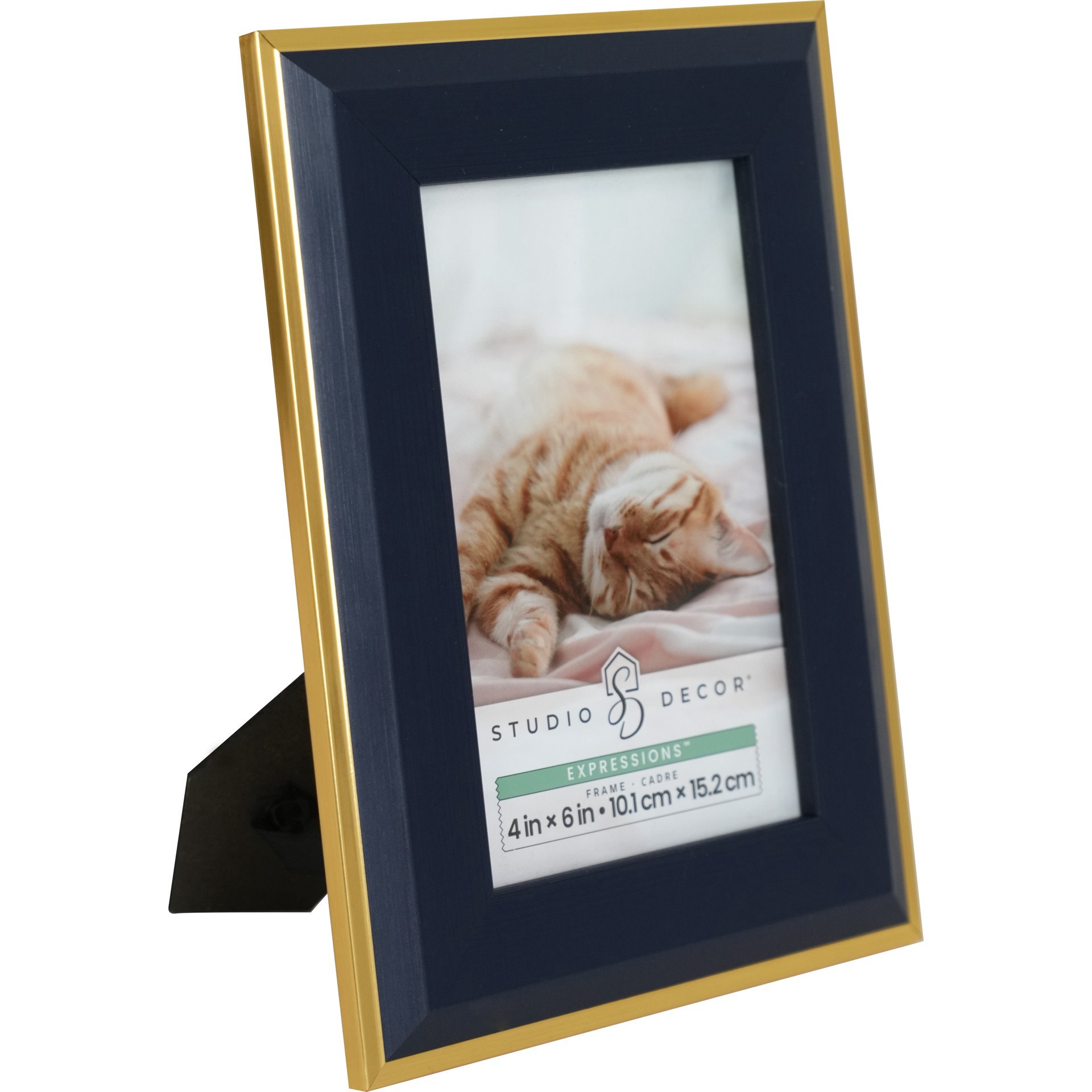 slide 3 of 4, Expressions Navy Blue Frame With Gold Trim By Studio Decor, 4 in x 6 in