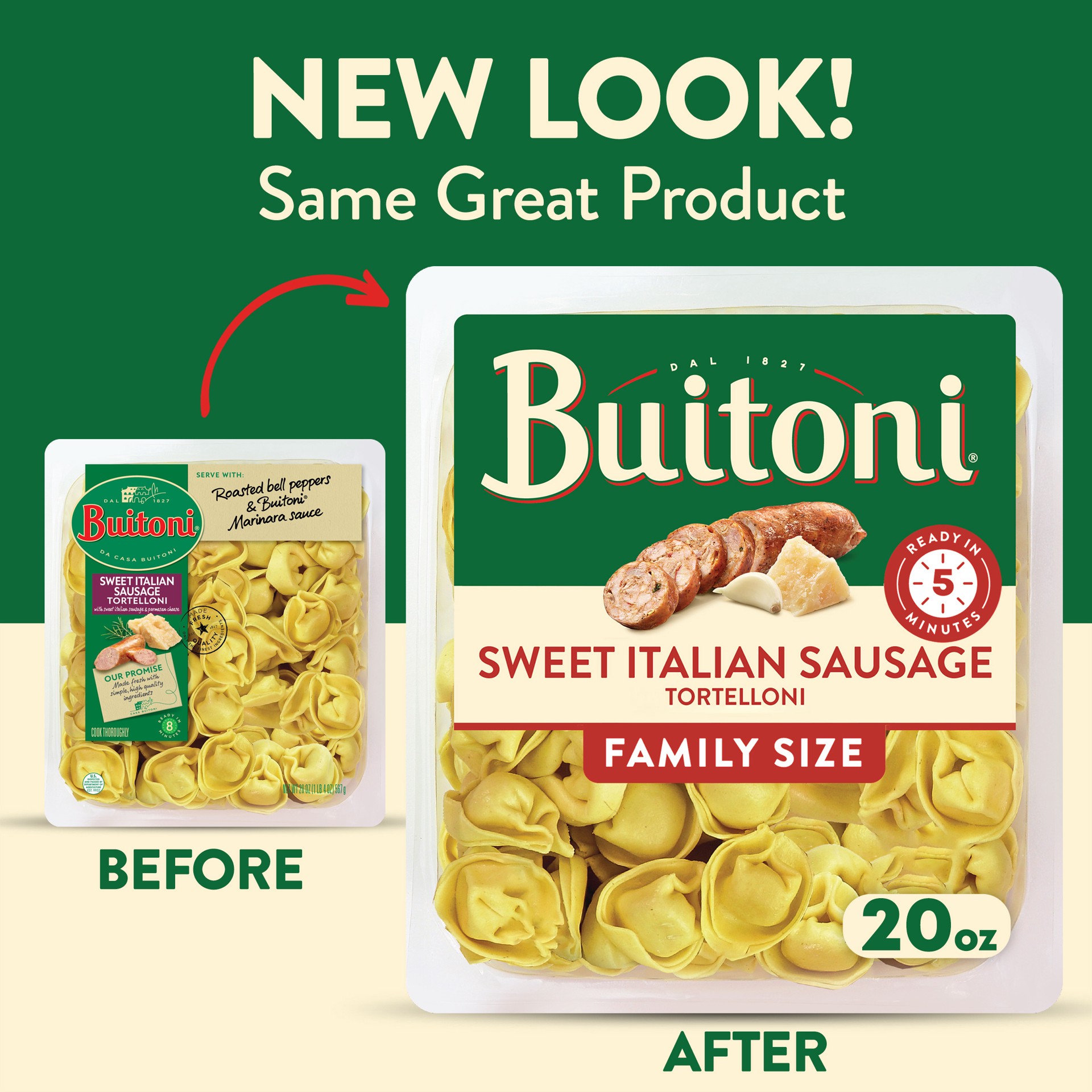 slide 8 of 10, Buitoni Sweet Italian Sausage Tortelloni, Refrigerated Pasta, 20 oz