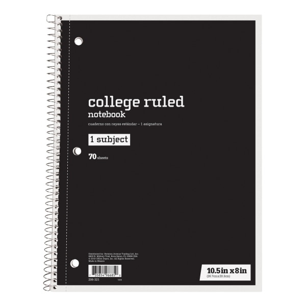 slide 1 of 1, Just Basics Spiral Notebook, 7-1/2'' X 10-1/2'', College Ruled, 140 Pages (70 Sheets), Black, 70 ct