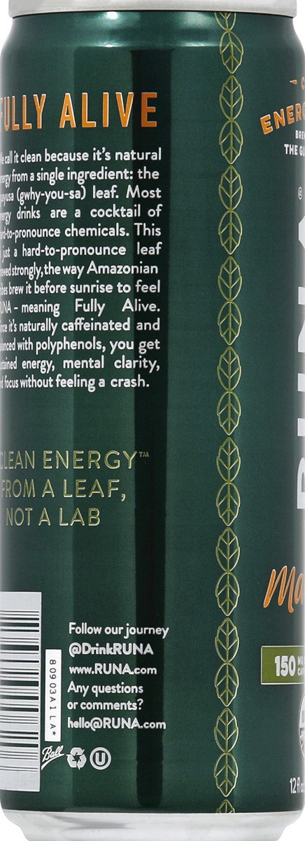 slide 2 of 4, RUNA Energy Drink, Clean, Mango - 12 fl oz, 12 fl oz