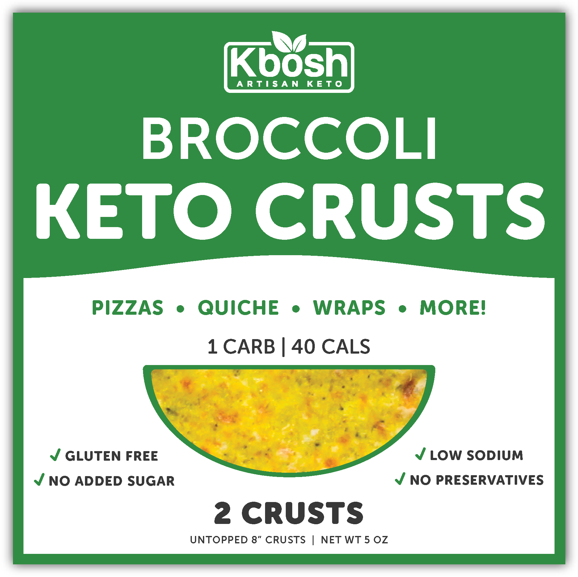 slide 1 of 1, Kbosh Broccoli Pizza Crust, 2 ct