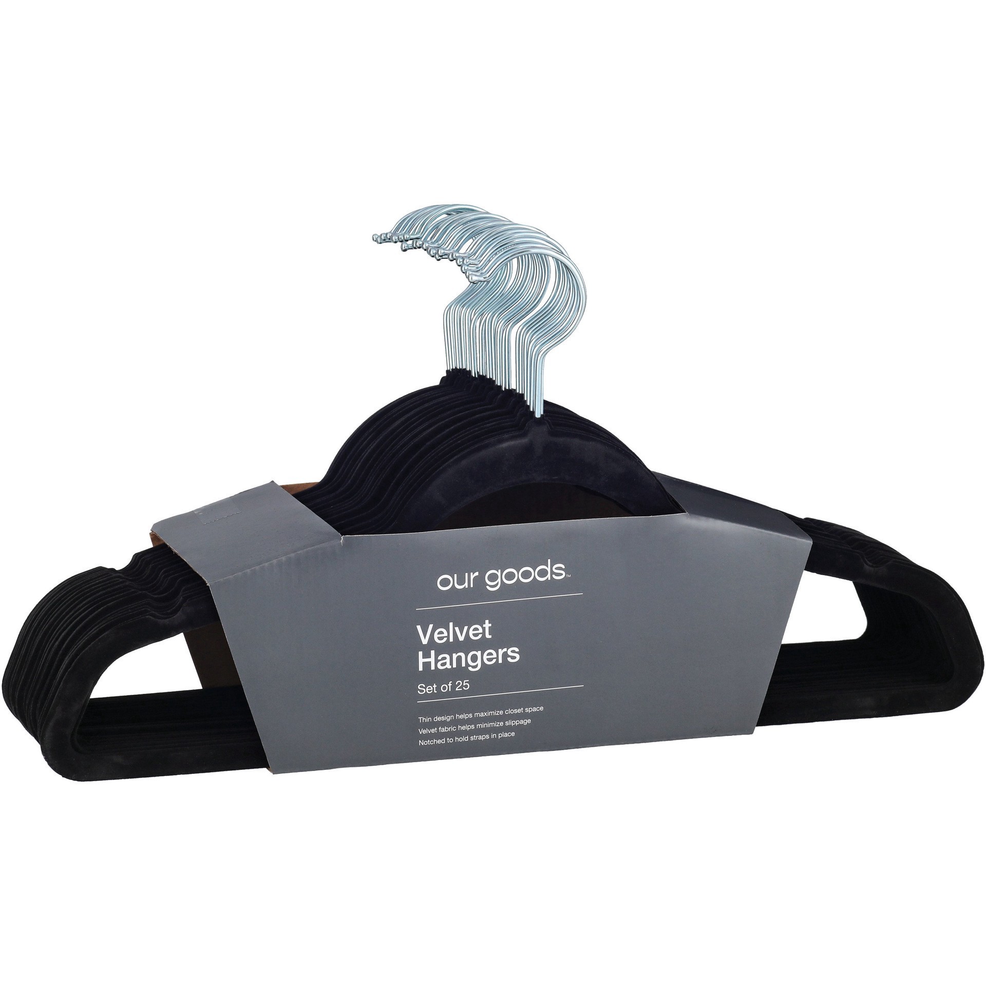 slide 1 of 1, our goods Notched Velvet Hangers - Black, 25 ct