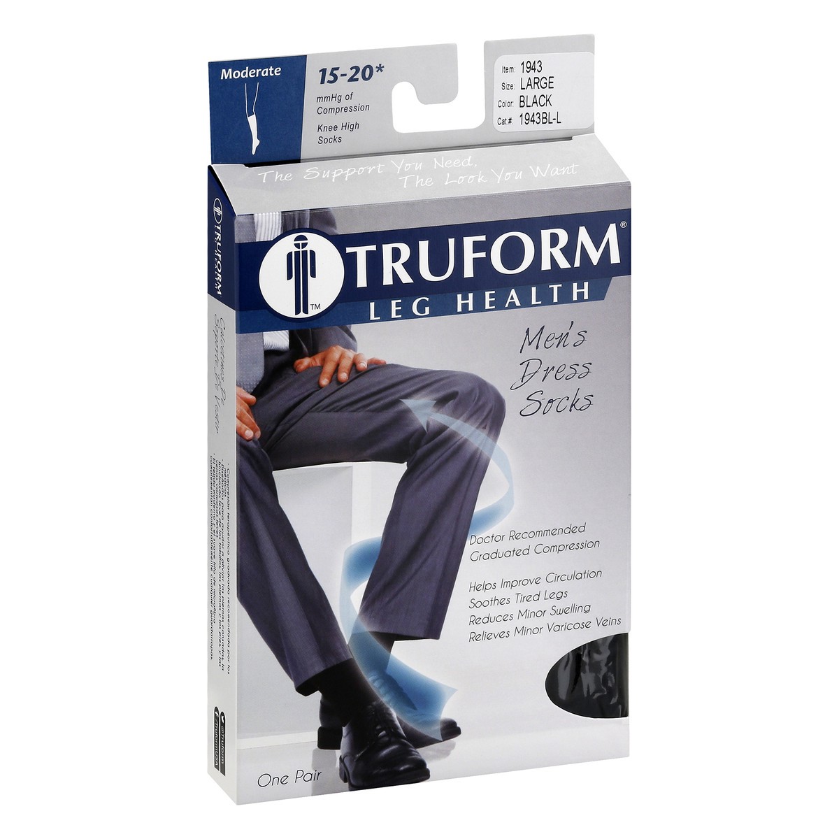 slide 2 of 9, TRUFORM Men's Moderate Dress-Style Support Socks Large, 1 ct