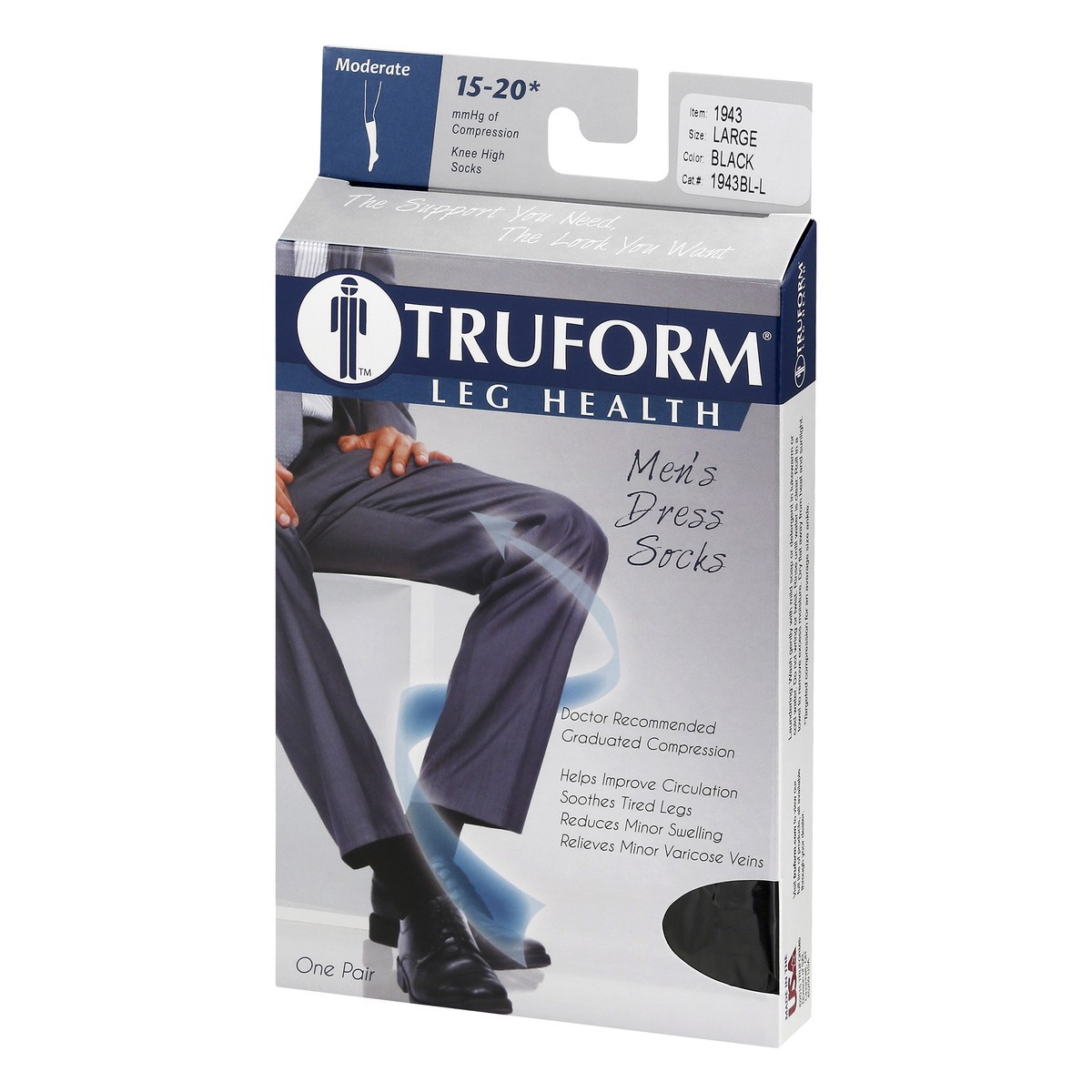 slide 5 of 9, TRUFORM Men's Moderate Dress-Style Support Socks Large, 1 ct