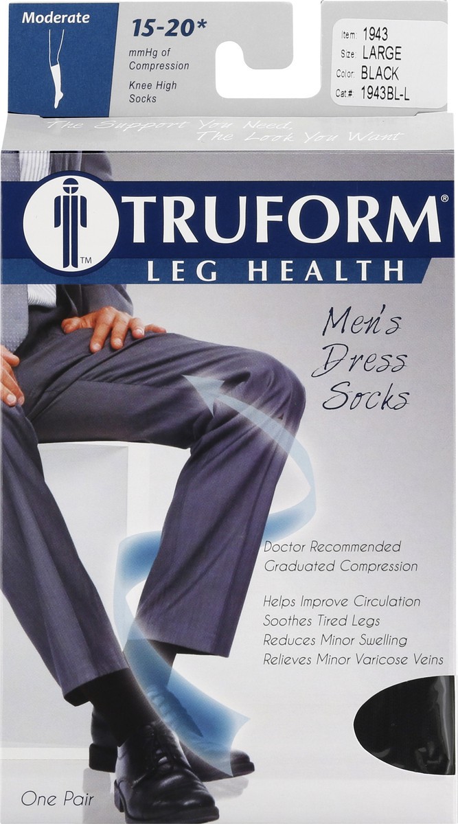 slide 1 of 9, TRUFORM Men's Moderate Dress-Style Support Socks Large, 1 ct