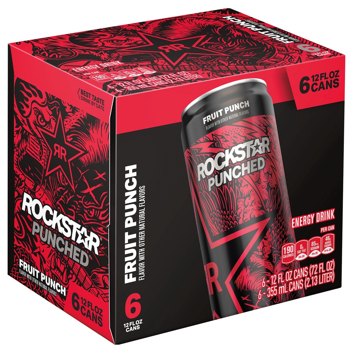 slide 6 of 8, Rockstar Energy Drink, Fruit Punch, 6 Cans, 6 ct; 12 fl oz