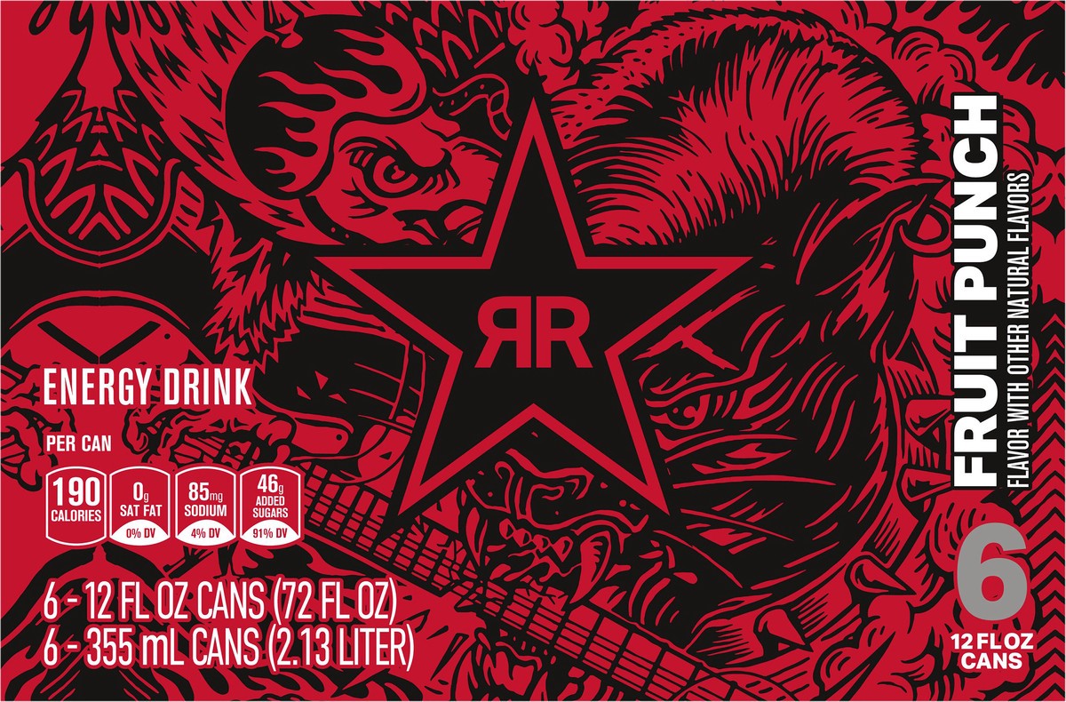 slide 2 of 8, Rockstar Energy Drink, Fruit Punch, 6 Cans, 6 ct; 12 fl oz