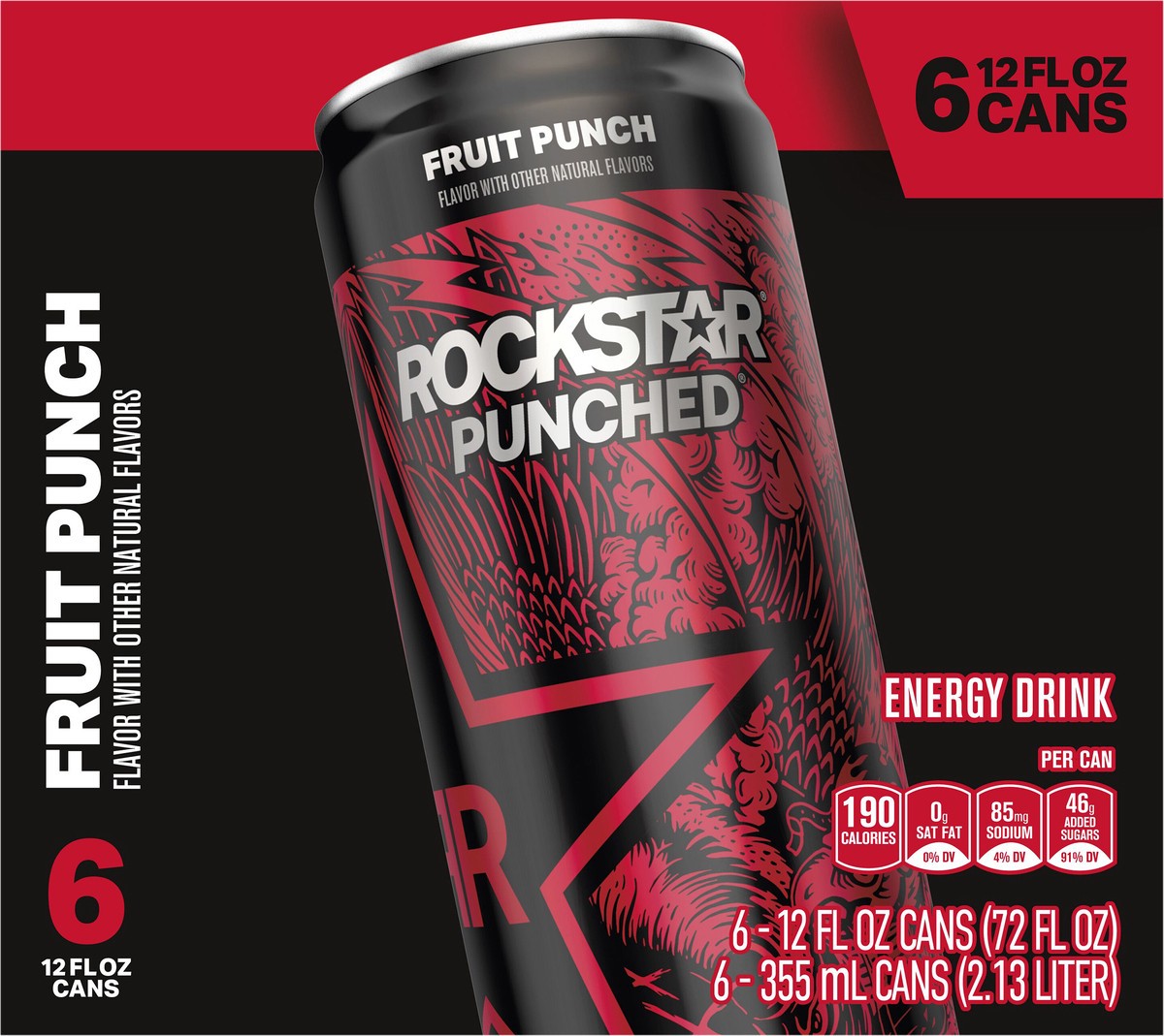 slide 3 of 8, Rockstar Energy Drink, Fruit Punch, 6 Cans, 6 ct; 12 fl oz