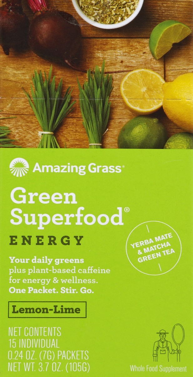 slide 1 of 1, Amazing Grass Green Super Food, Lemon Lime Energy Whole Food Supplement, 15 ct