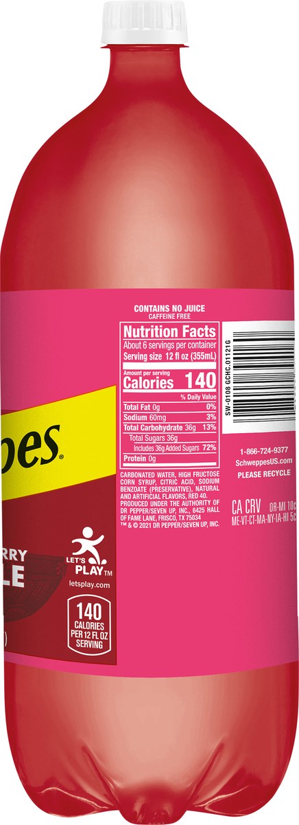 slide 12 of 12, Schweppes Caffeine Free Cranberry Raspberry Ginger Ale 2 lt, 2 liter