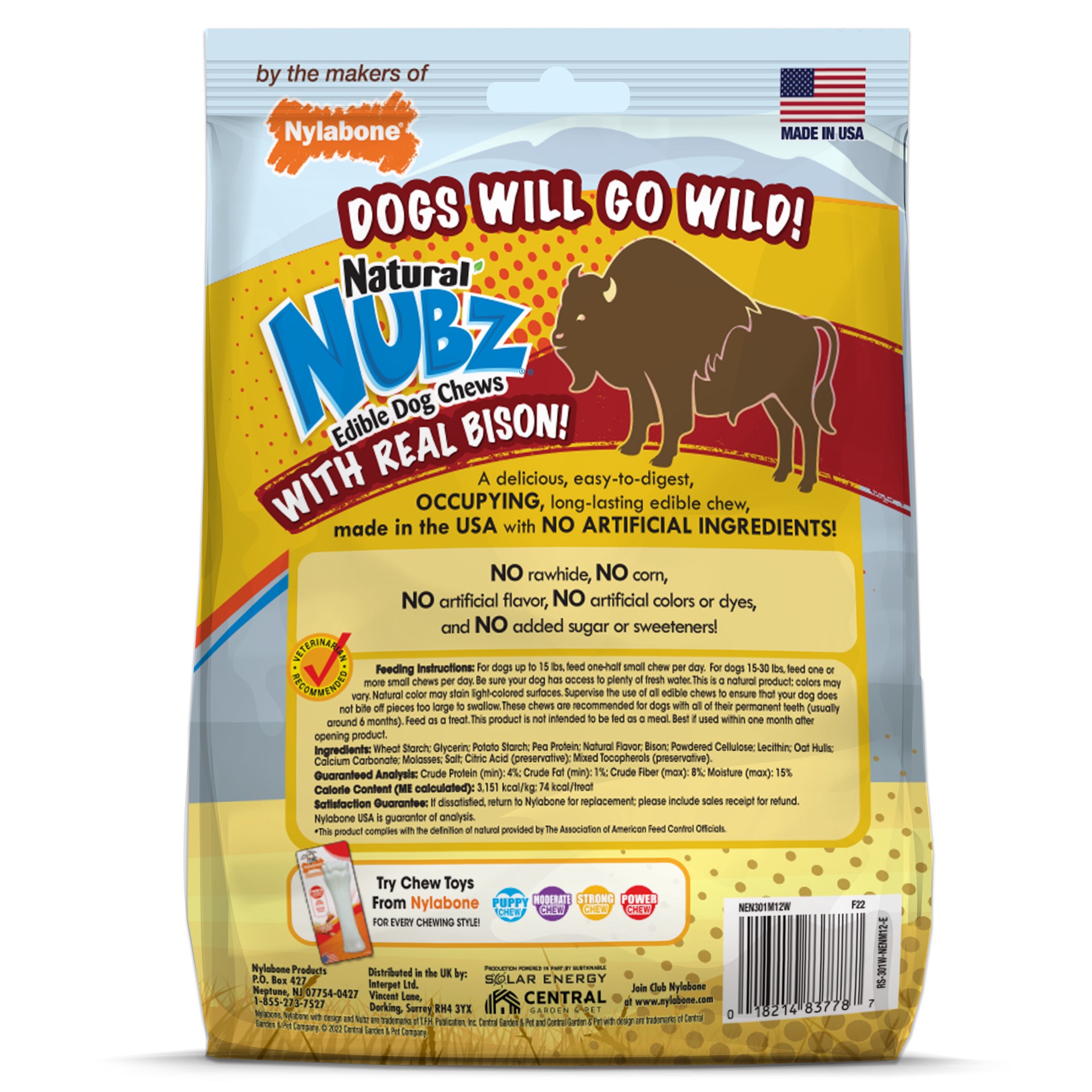 slide 3 of 9, Nylabone Edibles Bison Natural Nubz, 12 ct