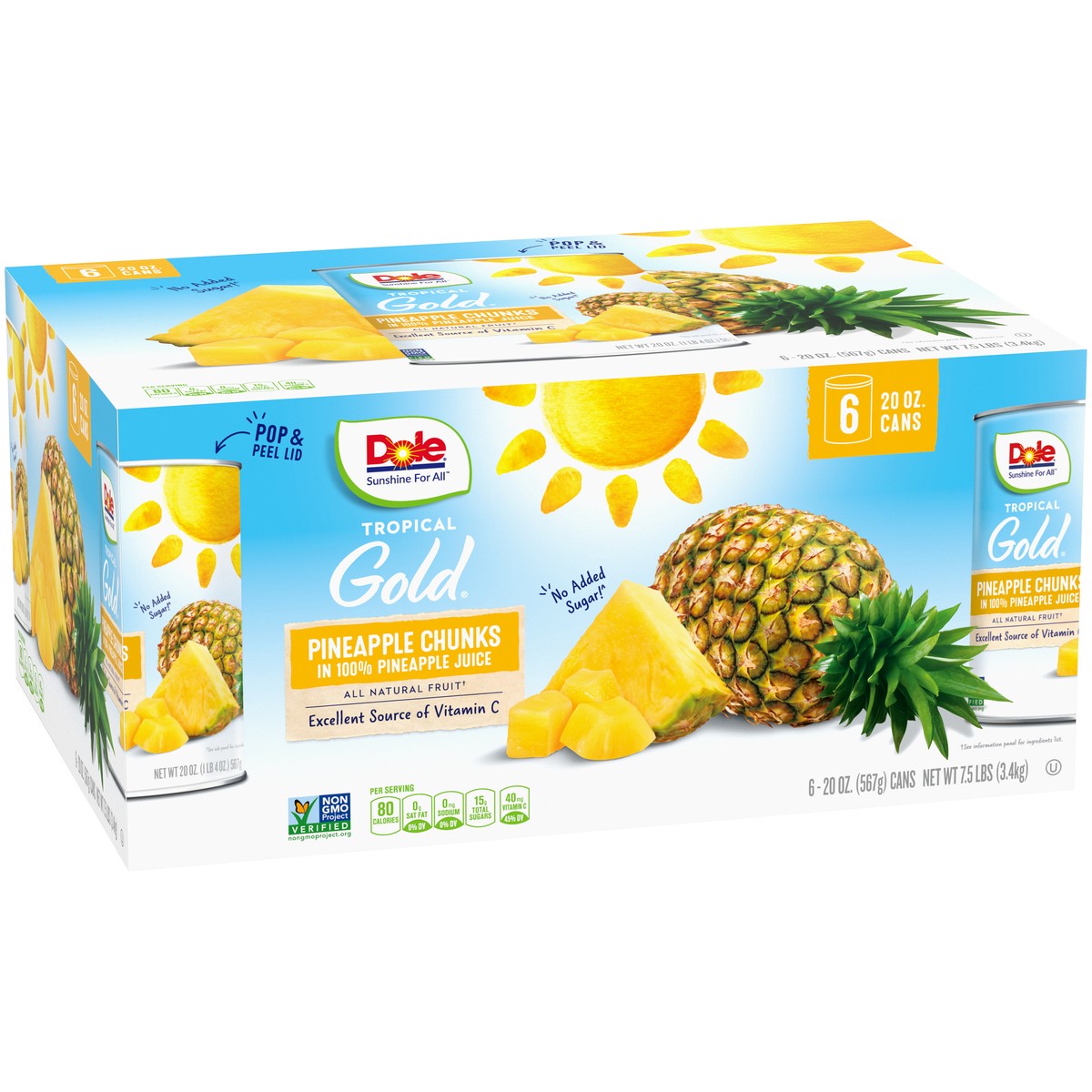 slide 2 of 9, Dole Tropical Gold Pineapple Chunks in 100% Pineapple Juice 6-20 oz. Cans, 7.5 lb