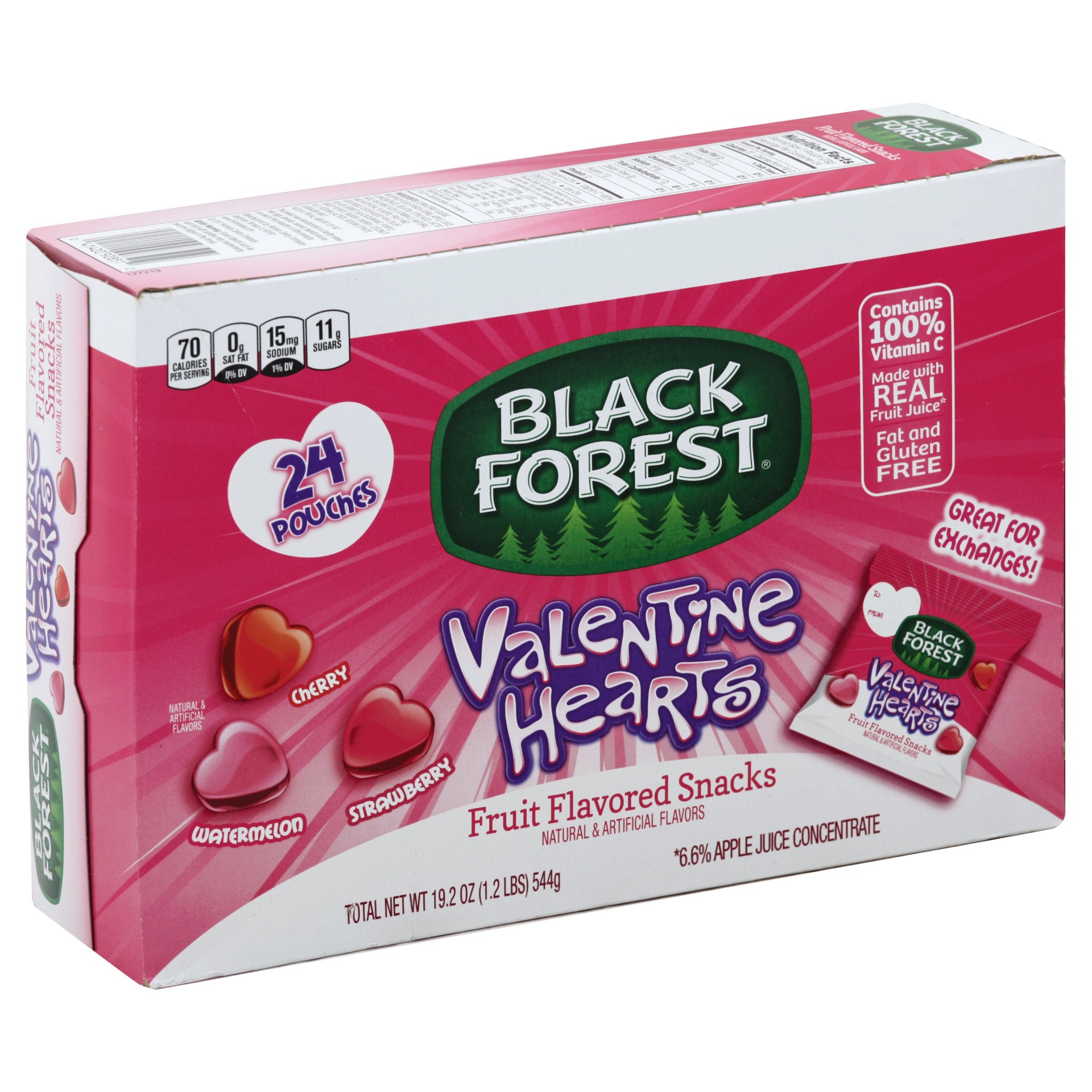 slide 1 of 3, Black Forest Valentine Hearts Fruit Flavored Snack Pouches, 24 ct