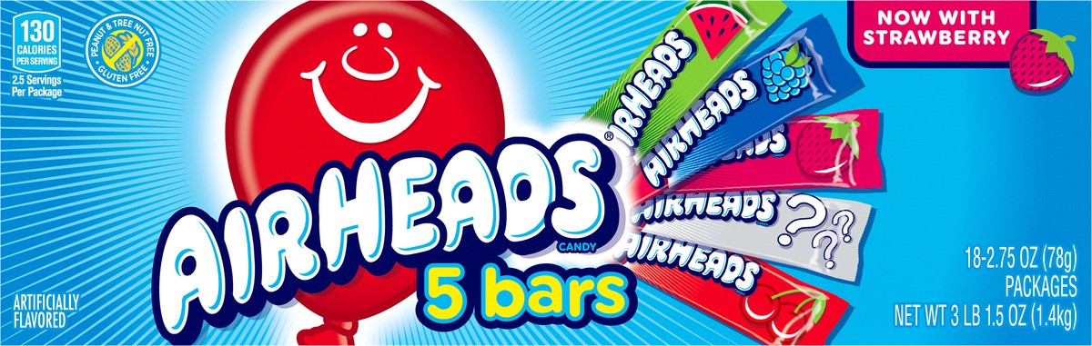slide 4 of 13, Airheads Individually Wrapped Full Size Candy Bars 5 Flavor Variety Pack, 18 Count Bulk Pack, (.55 ounce bars), 18 ct