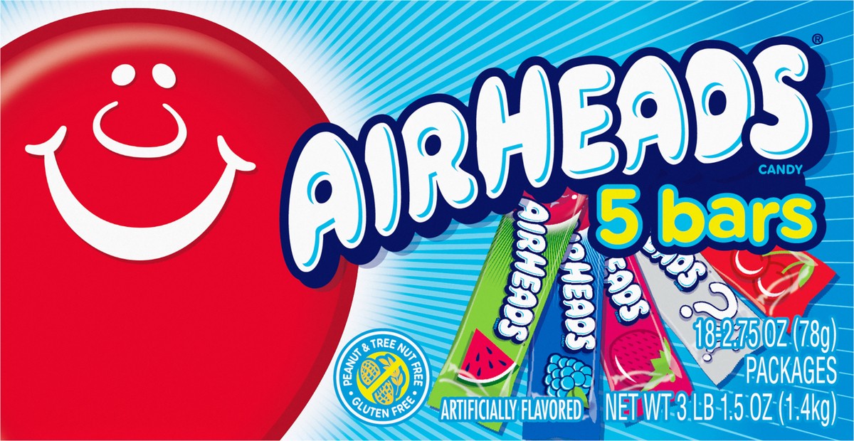 slide 12 of 13, Airheads Individually Wrapped Full Size Candy Bars 5 Flavor Variety Pack, 18 Count Bulk Pack, (.55 ounce bars), 18 ct
