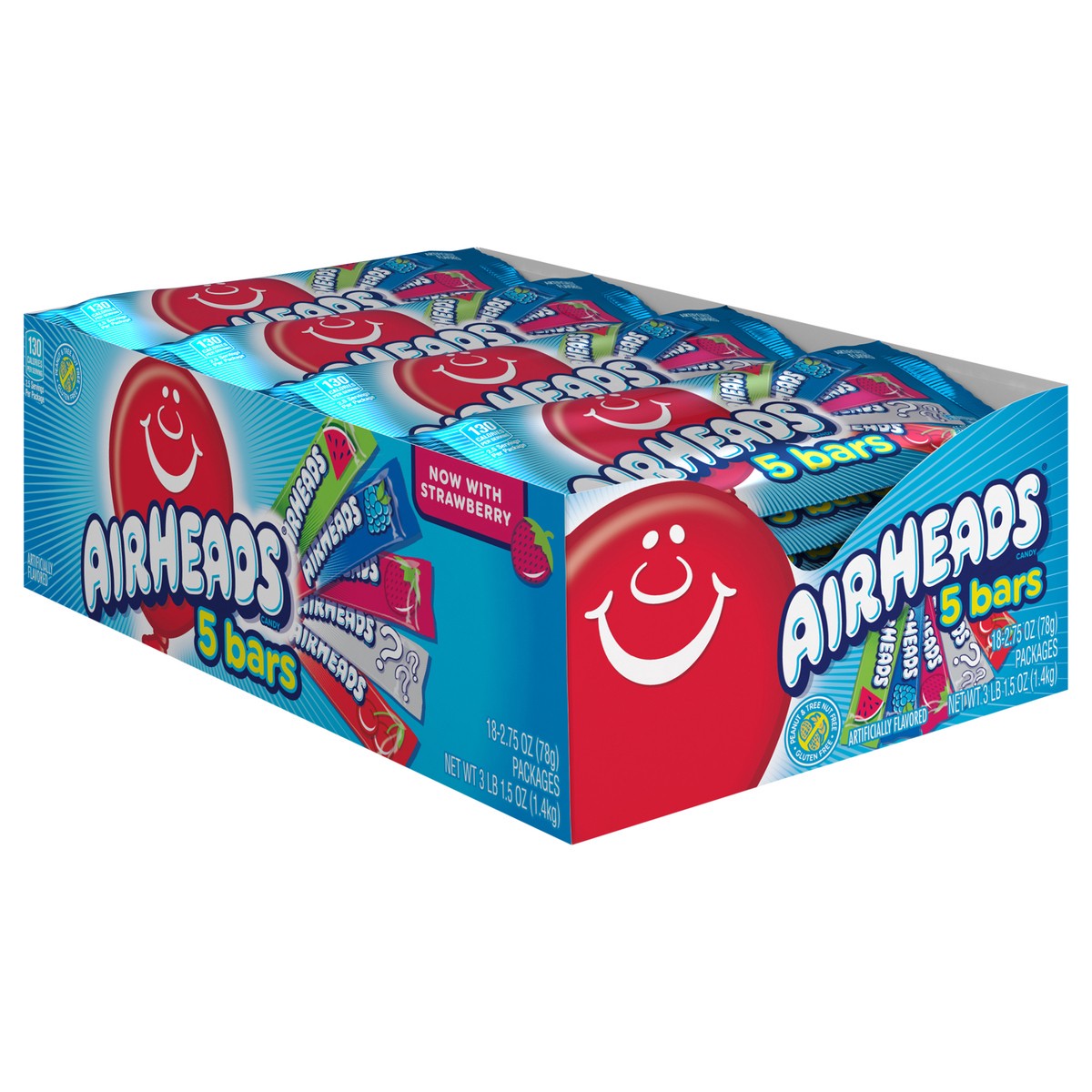 slide 5 of 13, Airheads Individually Wrapped Full Size Candy Bars 5 Flavor Variety Pack, 18 Count Bulk Pack, (.55 ounce bars), 18 ct