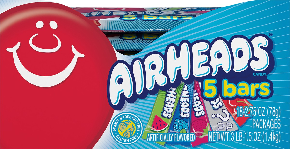 slide 10 of 13, Airheads Individually Wrapped Full Size Candy Bars 5 Flavor Variety Pack, 18 Count Bulk Pack, (.55 ounce bars), 18 ct