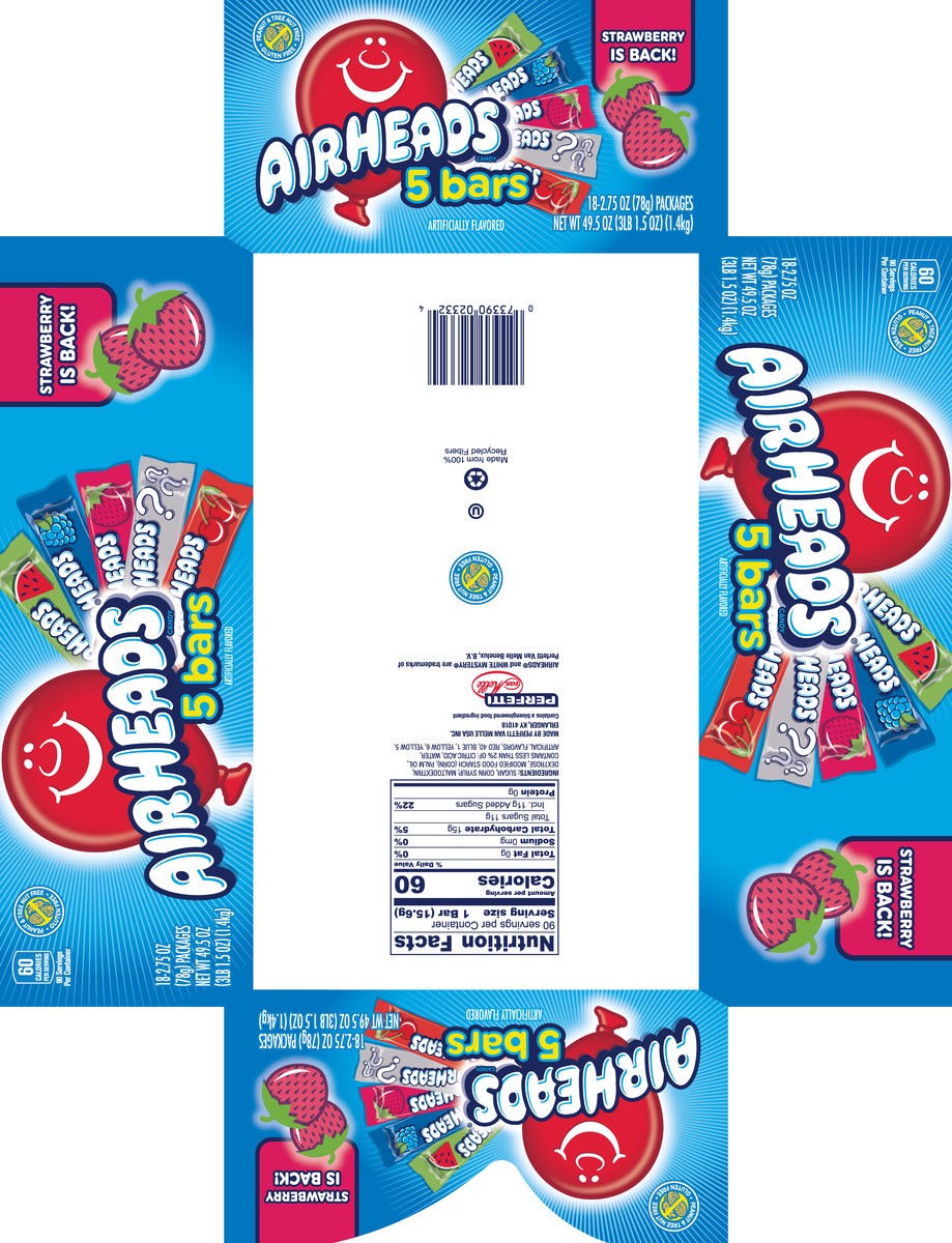 slide 2 of 13, Airheads Individually Wrapped Full Size Candy Bars 5 Flavor Variety Pack, 18 Count Bulk Pack, (.55 ounce bars), 18 ct