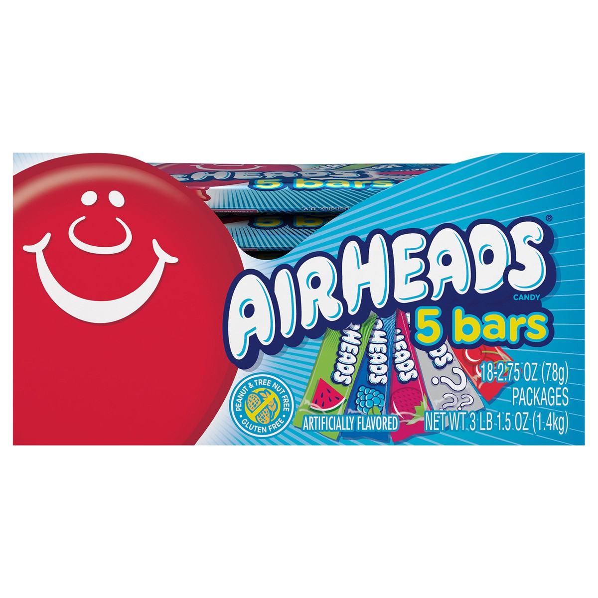 slide 1 of 13, Airheads Individually Wrapped Full Size Candy Bars 5 Flavor Variety Pack, 18 Count Bulk Pack, (.55 ounce bars), 18 ct