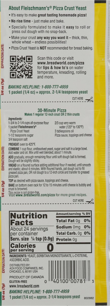 slide 7 of 9, Fleischmann's Yeast, Pizza Crust, 3 ct