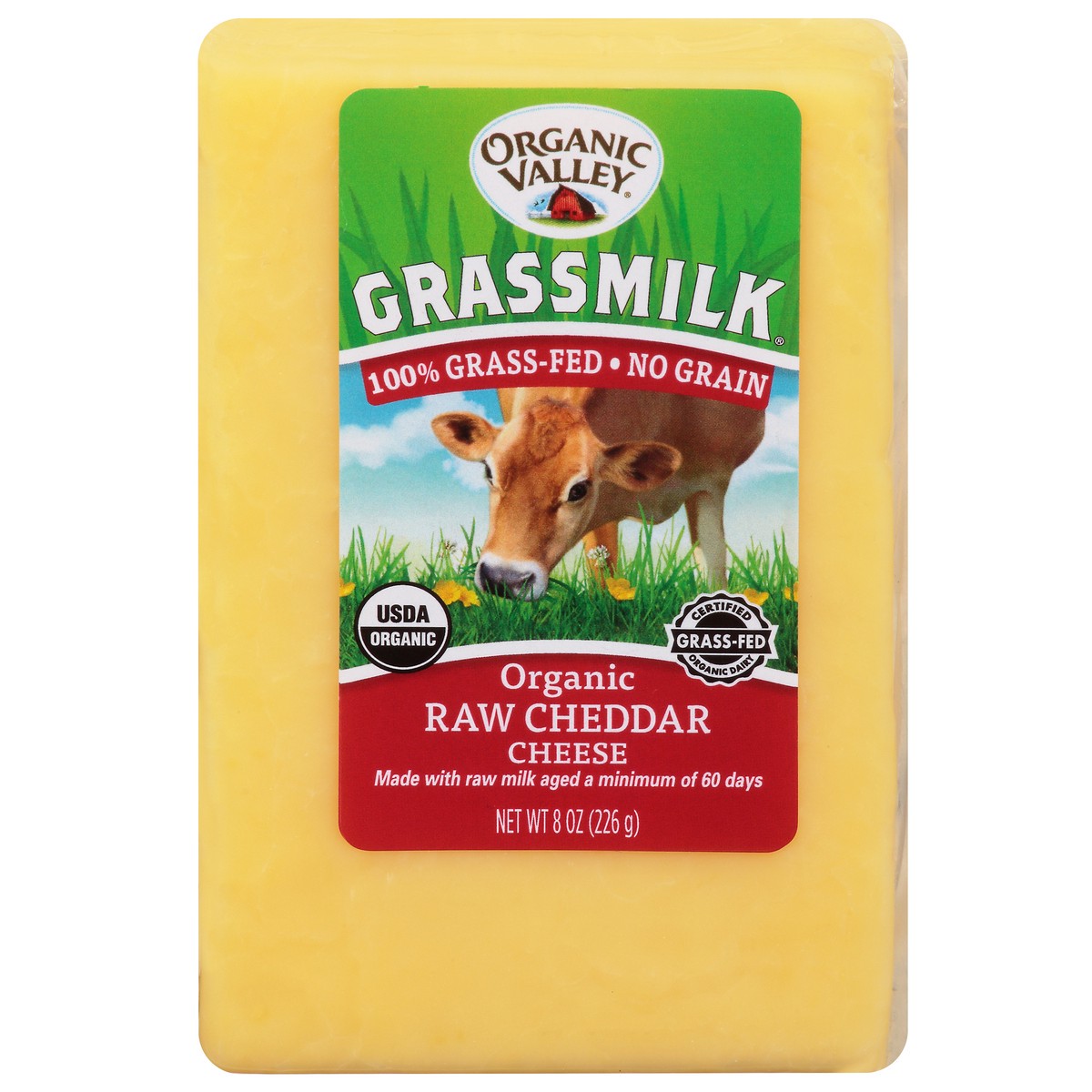 slide 1 of 9, Organic Valley Grassmilk Organic Raw Cheddar Cheese, 8 oz