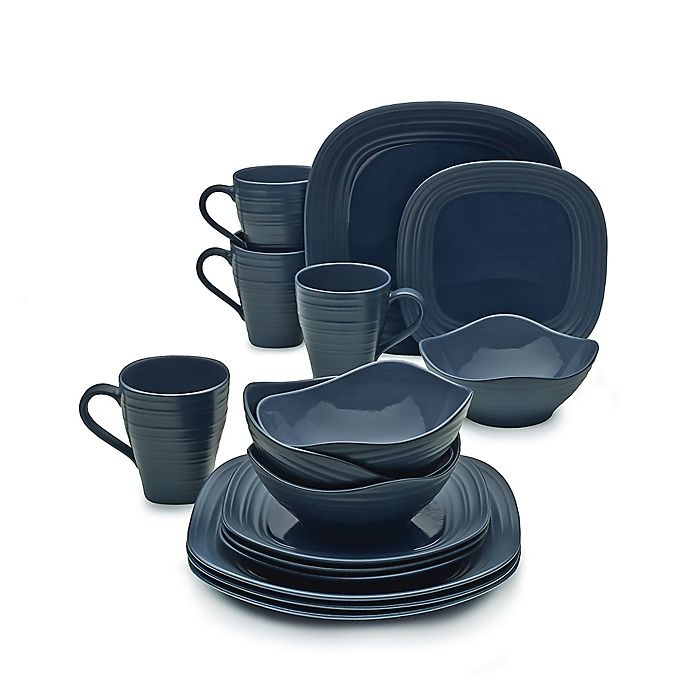 slide 1 of 1, Mikasa Swirl Square Dinnerware Set - Blue, 16 ct