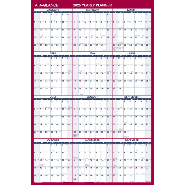 slide 2 of 3, 2025 At-A-Glance Reversible Erasable Yearly Wall Calendar With Marker, 36"" X 24"", Traditional, January 2025 To December 2025, Pm26B28, 1 ct