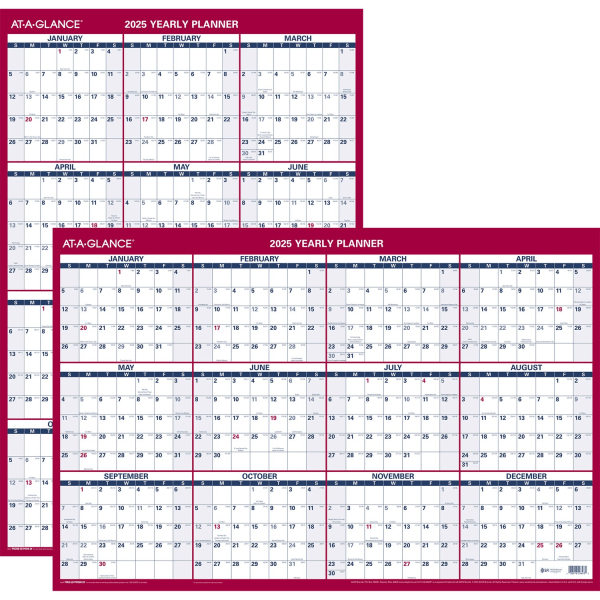 slide 3 of 3, 2025 At-A-Glance Reversible Erasable Yearly Wall Calendar With Marker, 36"" X 24"", Traditional, January 2025 To December 2025, Pm26B28, 1 ct