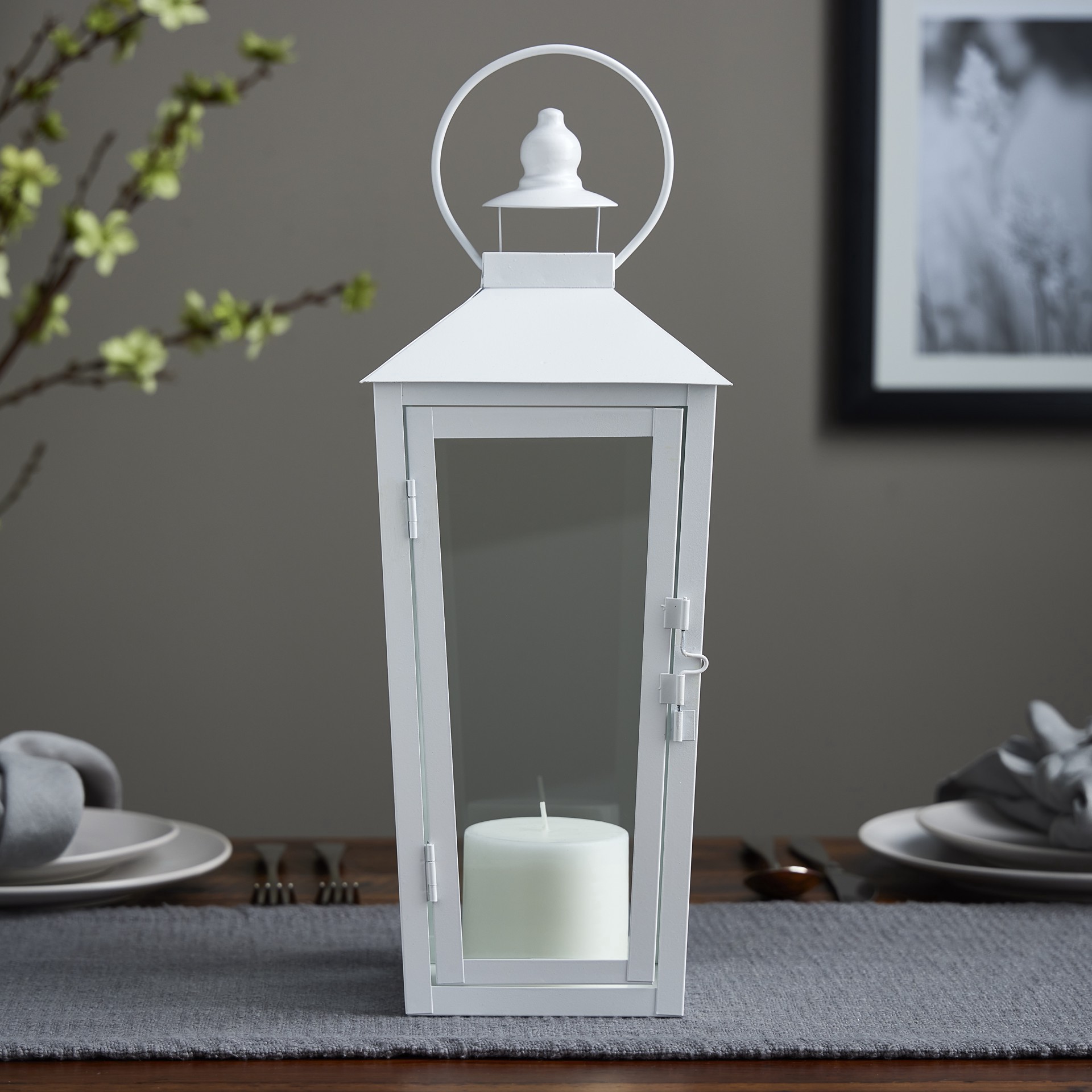 slide 4 of 4, 15.7" White Metal Lantern By Ashland, 6.3 in x 6.3 in x 15.7 in