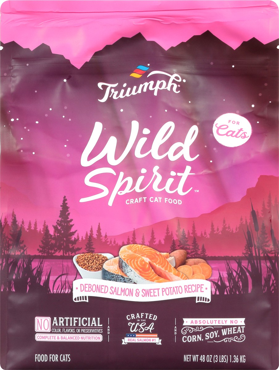 slide 7 of 12, Triumph Wild Spirit Deboned Salmon & Sweet Potato Recipe Cat Food 48 oz, 48 oz