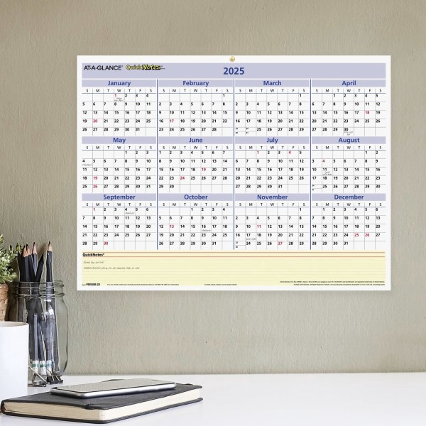 slide 3 of 5, 2025 At-A-Glance Quicknotes Erasable Monthly/Yearly Wall Calendar, 16"" X 12"", Traditional, January 2025 To December 2025, Pm550B28, 1 ct