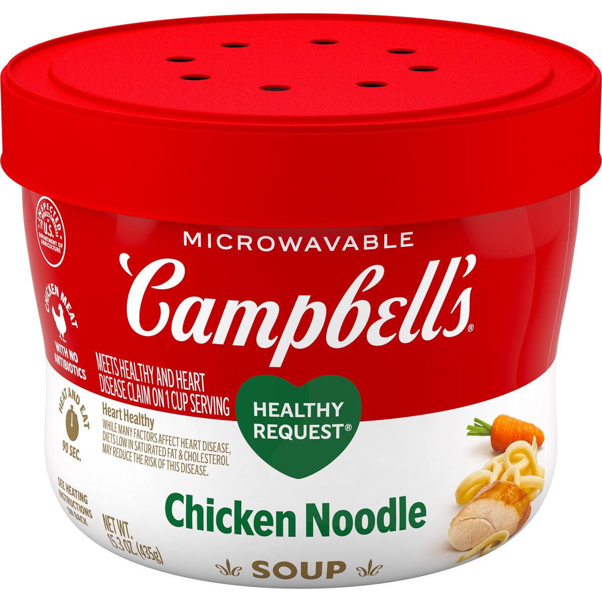 slide 1 of 5, Campbell's Healthy Request Chicken Noodle Soup, 15.3 Oz Microwavable Bowl, 15.3 oz