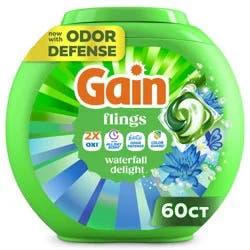 Gain Flings Ultra Oxi Laundry Detergent Pacs, 70 Count, Waterfall Delight Scent, 3-in-1, HE Compatible