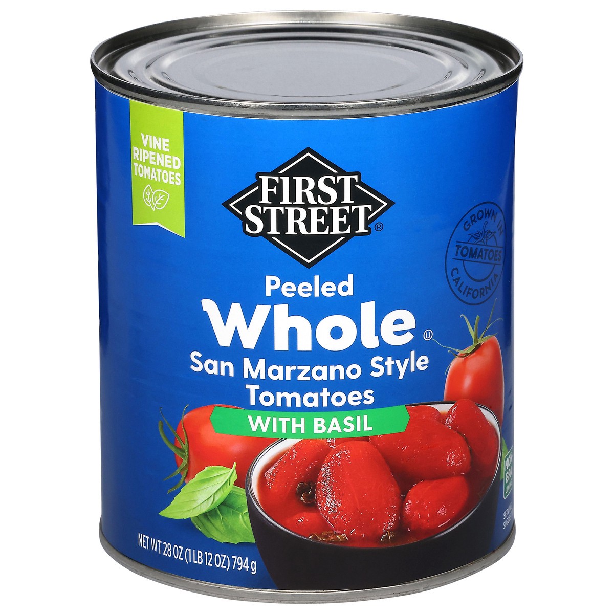 slide 3 of 4, First Street Fs/Lr Whole Peeled Pear Tomatoes With Basil, 28 oz