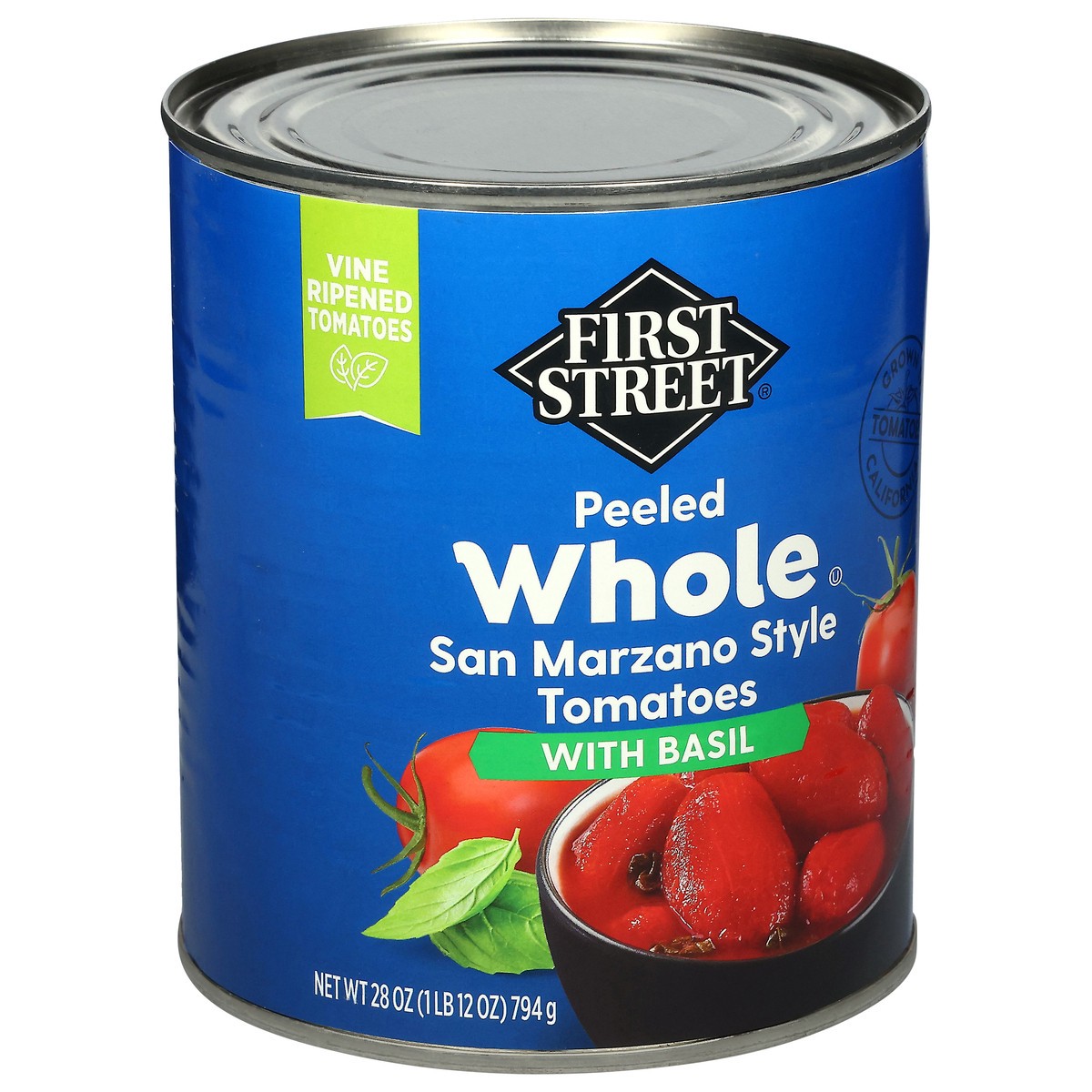 slide 2 of 4, First Street Fs/Lr Whole Peeled Pear Tomatoes With Basil, 28 oz