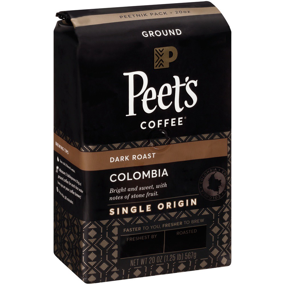 slide 4 of 6, Peet's Coffee, Ground, Dark Roast, Columbia, Peetnik Pack - 10.5 oz, 20 oz